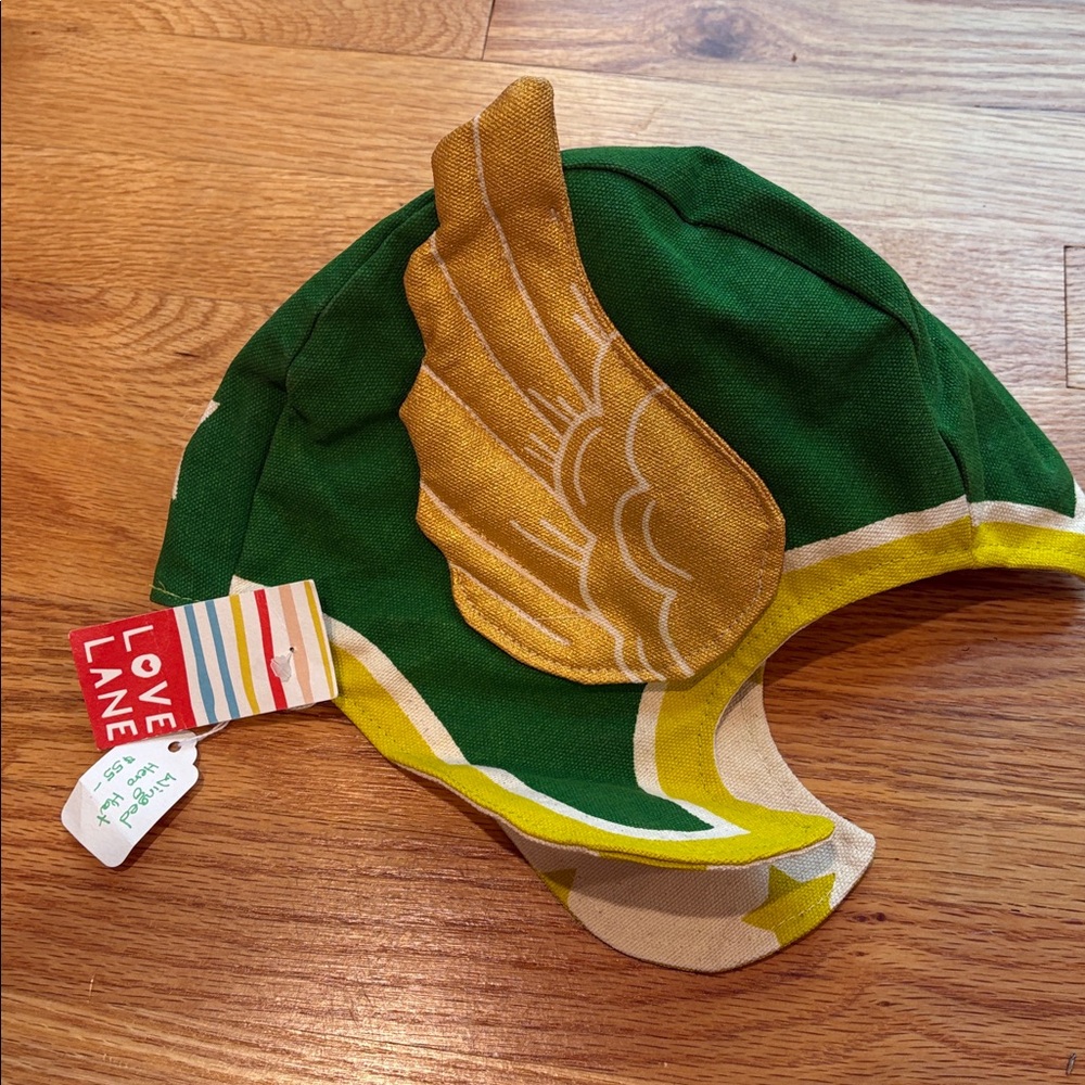 Love Lane Winged Hero Hat Kids Costume Helmet Green Gold Handmade Ages 3+ NWT